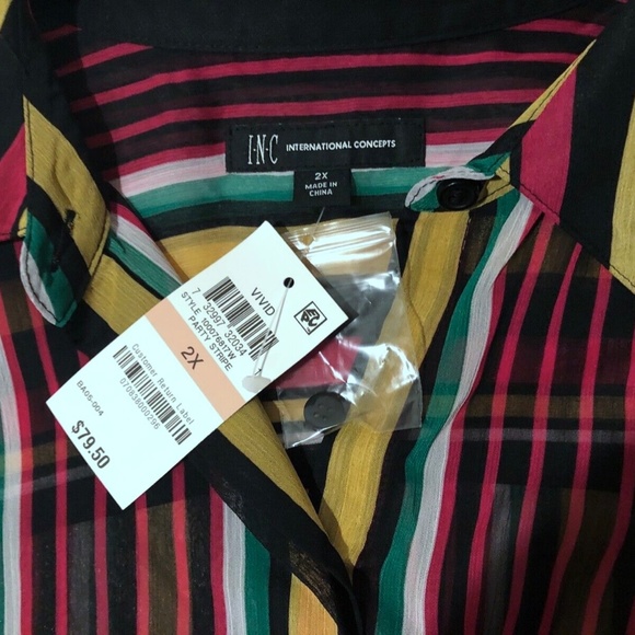 (NWT) INC International Concepts Women's Party Stripe Sheer Top Plus Size 2X - Picture 7 of 14